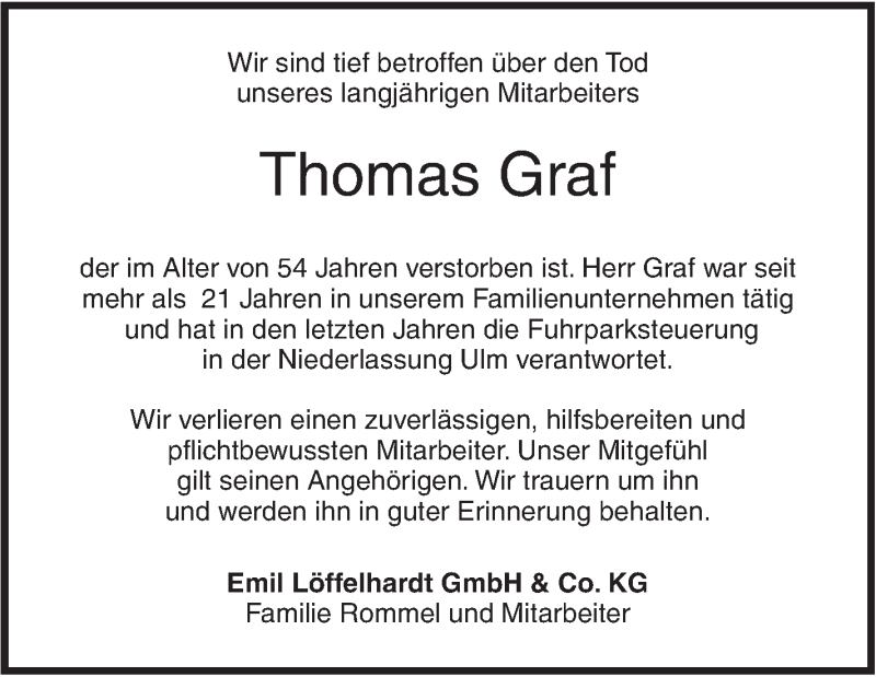  Traueranzeige für Thomas Graf vom 13.12.2017 aus SÜDWEST PRESSE Ausgabe Ulm/Neu-Ulm
