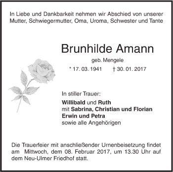 Traueranzeige von Brunhilde Amann von Südwest Presse
