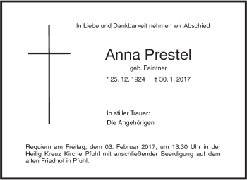 Traueranzeige von Anna Prestel von Südwest Presse