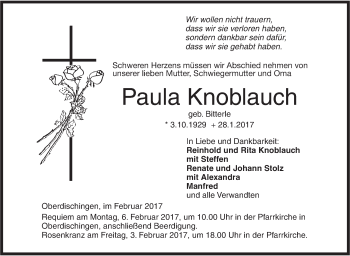 Traueranzeige von Paula Knoblauch von Ehinger Tagblatt
