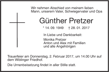 Traueranzeige von Günther Pretzer von Südwest Presse