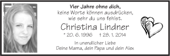 Traueranzeige von Christina Lindner von NWZ Neue Württembergische Zeitung