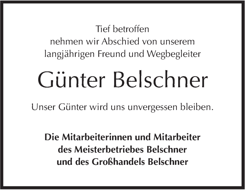  Traueranzeige für Günter Belschner vom 31.01.2018 aus Haller Tagblatt