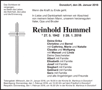 Traueranzeige von Reinhold Hummel von NWZ Neue Württembergische Zeitung