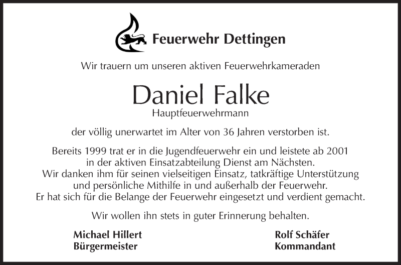  Traueranzeige für Daniel Falke vom 21.11.2018 aus Metzinger-Uracher Volksblatt
