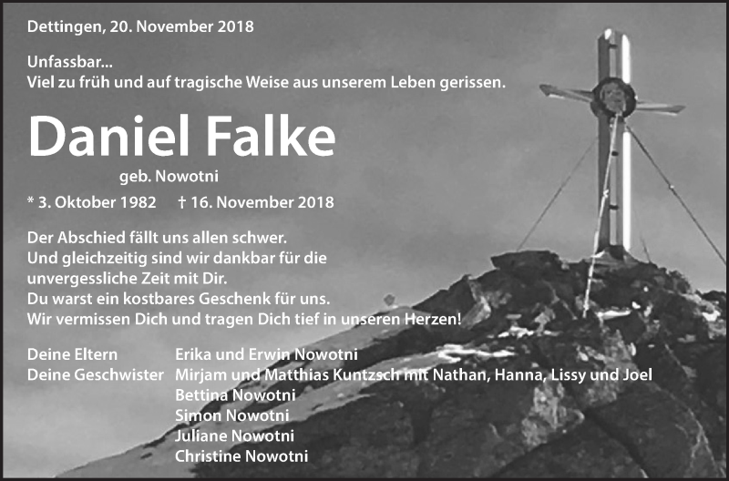  Traueranzeige für Daniel Falke vom 20.11.2018 aus Metzinger-Uracher Volksblatt