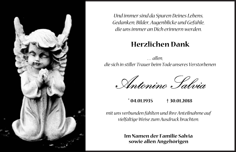  Traueranzeige für Antonio Salvia vom 17.02.2018 aus NWZ Neue Württembergische Zeitung