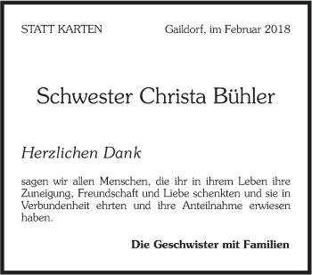 Traueranzeige von Christa Bühler von Rundschau Gaildorf