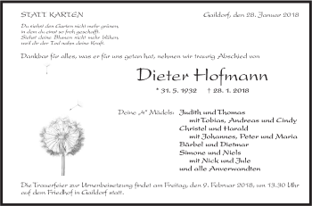 Traueranzeige von Dieter Hofmann von Rundschau Gaildorf