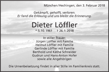 Traueranzeige von Dieter Löffler von Hohenzollerische Zeitung