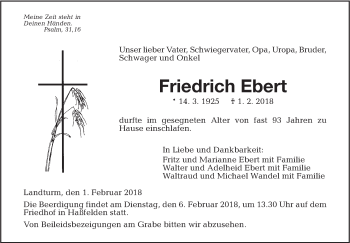 Traueranzeige von Friedrich Ebert von Haller Tagblatt