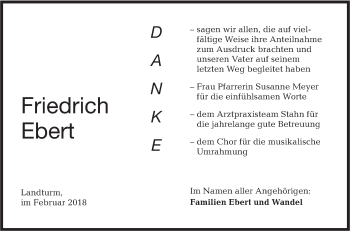 Traueranzeige von Friedrich Ebert von Hohenloher Tagblatt