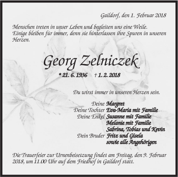 Traueranzeige von Georg Zelniczek von Rundschau Gaildorf