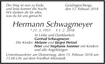 Traueranzeige von Hermann Ludwig Schwagmeyer von Geislinger Zeitung