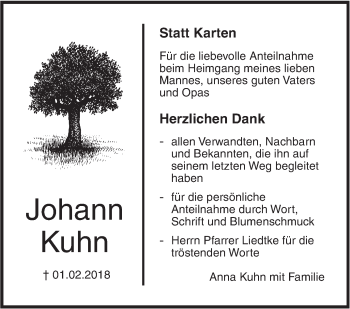 Traueranzeige von Johann Kuhn von SÜDWEST PRESSE Ausgabe Ulm/Neu-Ulm