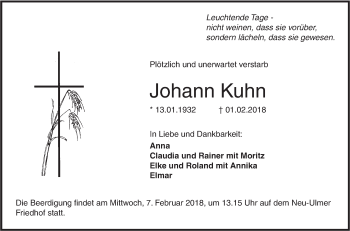 Traueranzeige von Johann Kuhn von SÜDWEST PRESSE Ausgabe Ulm/Neu-Ulm