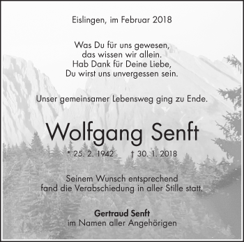 Traueranzeige von Wolfgang Senft von NWZ Neue Württembergische Zeitung