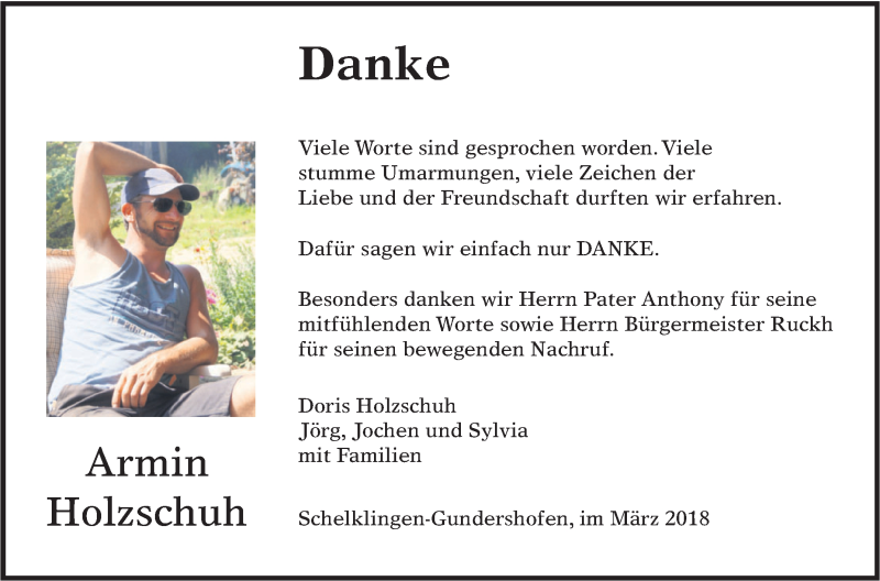 Traueranzeige für Armin Holzschuh vom 27.03.2018 aus Metzinger-Uracher Volksblatt