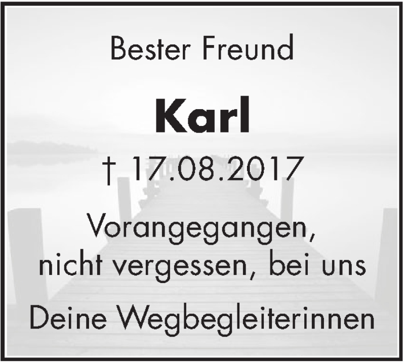  Traueranzeige für Karl Ulmer vom 17.08.2018 aus SÜDWEST PRESSE Ausgabe Ulm/Neu-Ulm