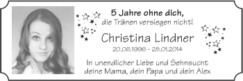 Traueranzeige von Christina Lindner von NWZ Neue Württembergische Zeitung