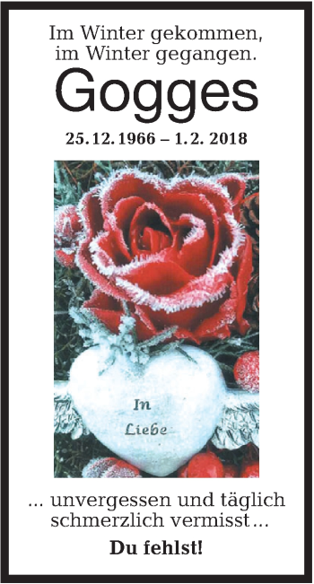 Traueranzeige von Gogges  von Haller Tagblatt