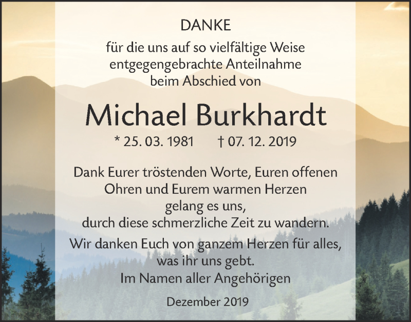  Traueranzeige für Michael Burkhardt vom 30.12.2019 aus SÜDWEST PRESSE Ausgabe Ulm/Neu-Ulm