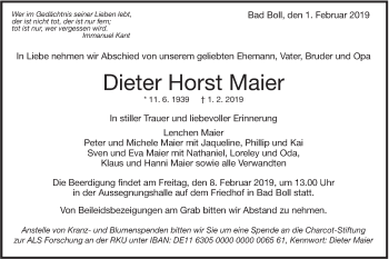 Traueranzeige von Dieter Horst Maier von NWZ Neue Württembergische Zeitung/Geislinger Zeitung