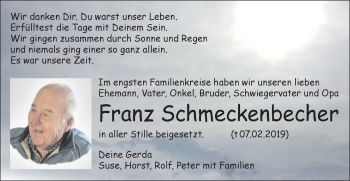 Traueranzeige von Franz Schmeckenbecher von Haller Tagblatt