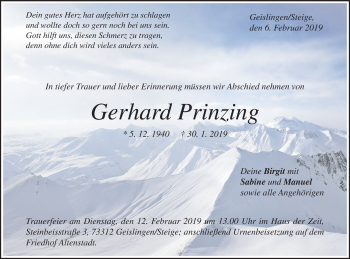 Traueranzeige von Gerhard Prinzing von Geislinger Zeitung