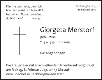 Traueranzeige von Giorgeta Merstorf von NWZ Neue Württembergische Zeitung