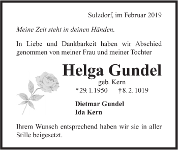 Traueranzeige von Helga Gundel von Haller Tagblatt