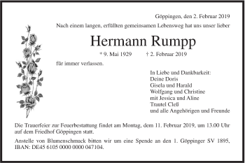 Traueranzeige von Hermann Rumpp von NWZ Neue Württembergische Zeitung