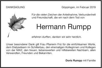 Traueranzeige von Hermann Rumpp von NWZ Neue Württembergische Zeitung