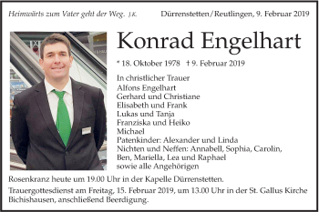 Traueranzeige von Konrad Engelhart von Alb-Bote/Metzinger-Uracher Volksblatt