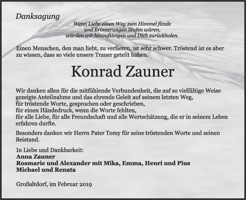  Traueranzeige für Konrad Zauner vom 20.02.2019 aus Rundschau Gaildorf