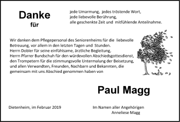 Traueranzeige von Paul Magg von Illertal Bote