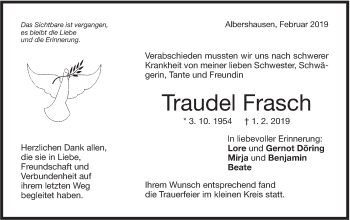 Traueranzeige von Traudel Frasch von NWZ Neue Württembergische Zeitung