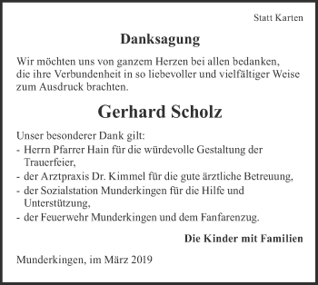 Traueranzeige von Gerhard Scholz von Ehinger Tagblatt