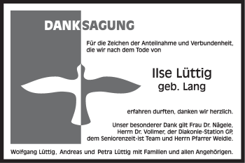 Traueranzeige von Ilse Lüttig von NWZ Neue Württembergische Zeitung