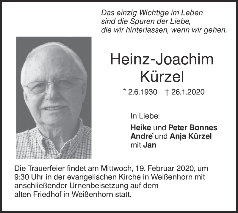  Traueranzeige für Heinz-Joachim Kürzel vom 14.02.2020 aus SÜDWEST PRESSE Ausgabe Ulm/Neu-Ulm