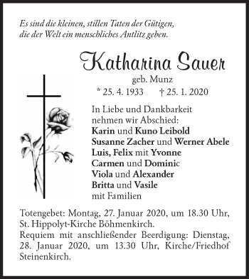 Traueranzeige von Katharina Sauer von Geislinger Zeitung