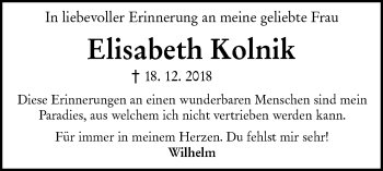 Traueranzeige von Elisabeth Kolnik von NWZ Neue Württembergische Zeitung