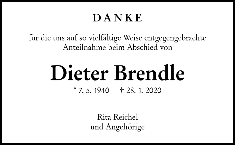  Traueranzeige für Dieter Brendle vom 12.02.2020 aus Metzinger-Uracher Volksblatt
