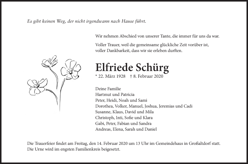  Traueranzeige für Elfriede Schürg vom 12.02.2020 aus Haller Tagblatt