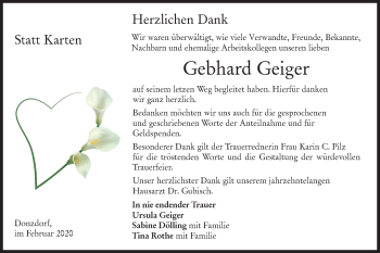 Traueranzeige von Gebhard Geiger von NWZ Neue Württembergische Zeitung/Geislinger Zeitung