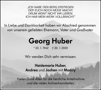 Traueranzeige von Georg Huber von NWZ Neue Württembergische Zeitung