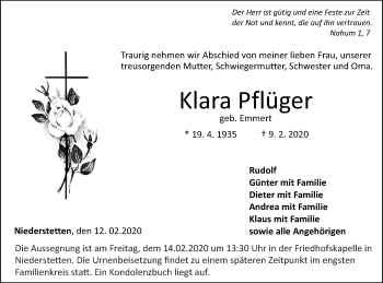 Traueranzeige von Klara Pflüger von Hohenloher Tagblatt