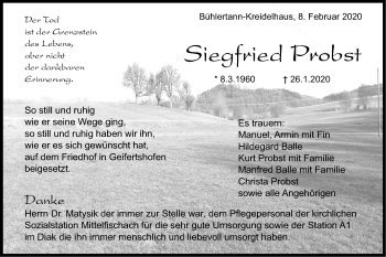 Traueranzeige von Siegfried Probst von Haller Tagblatt
