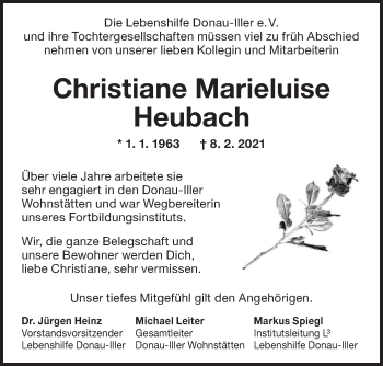 Traueranzeige von Christiane Marieluise Heubach von SÜDWEST PRESSE Ausgabe Ulm/Neu-Ulm