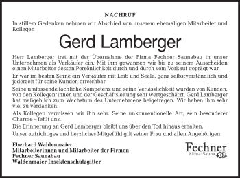 Traueranzeige von Gerd Lamberger von Haller Tagblatt